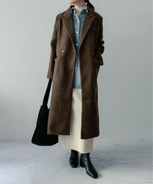 on:nue(オンニュ)の「【on:nue】ダブルボタンロングチェスターコート(チェスターコート・レディース・ブラック/アイボリー/ブラウン・FREE)」の4枚目の写真