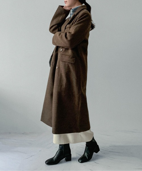 on:nue(オンニュ)の「【on:nue】ダブルボタンロングチェスターコート(チェスターコート・レディース・ブラック/アイボリー/ブラウン・FREE)」の6枚目の写真