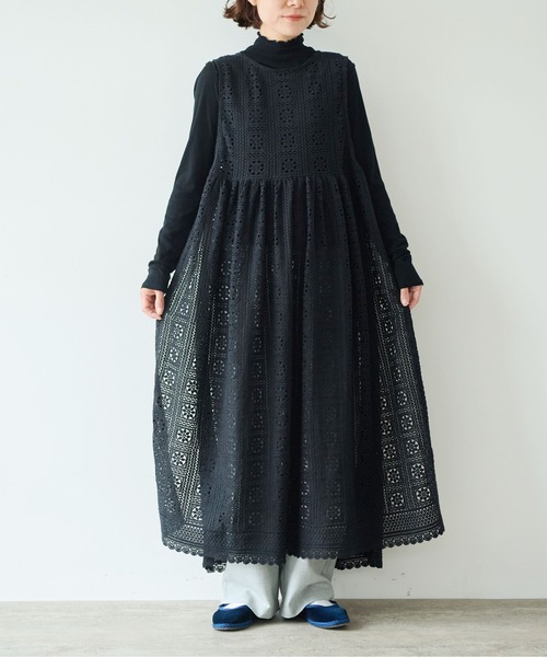 yuni（ユニ　）の「コットンレース side open ワンピース（ワンピース・レディース・ブラック/ホワイト・FREE）」の5枚目の写真