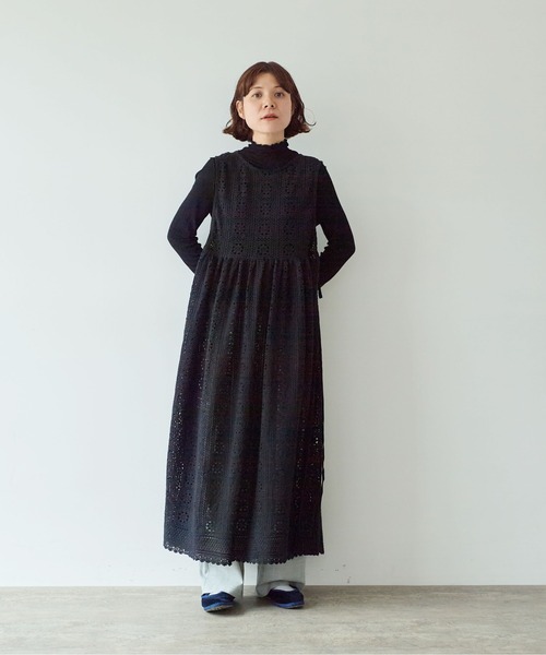 yuni（ユニ　）の「コットンレース side open ワンピース（ワンピース・レディース・ブラック/ホワイト・FREE）」の3枚目の写真