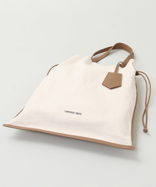 CONVERSE TOKYO（コンバーストウキョウ）の「CANVAS GATHERED TOTE BAG（トートバッグ・レディース・ベージュ/ブラック/ブラック系その他・FREE）」の16枚目の写真
