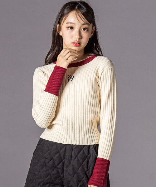 ZIDDY（ジディ）の「バイカラーリブニット(130~160cm)（ニット/セーター・キッズ・オフホワイト/グレー・130cm/150cm/140cm/FREE）」の2枚目の写真