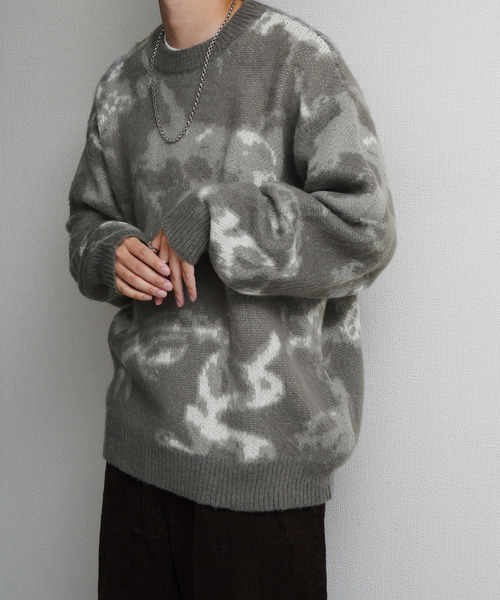 NILWAY（ニルウェイ）の「Wジャガードスモーク柄ニット（ニット/セーター・メンズ・パープル/グレー/ブラック・MEDIUM/LARGE/X-LARGE）」の3枚目の写真