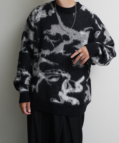 NILWAY（ニルウェイ）の「Wジャガードスモーク柄ニット（ニット/セーター・メンズ・パープル/グレー/ブラック・MEDIUM/LARGE/X-LARGE）」の2枚目の写真