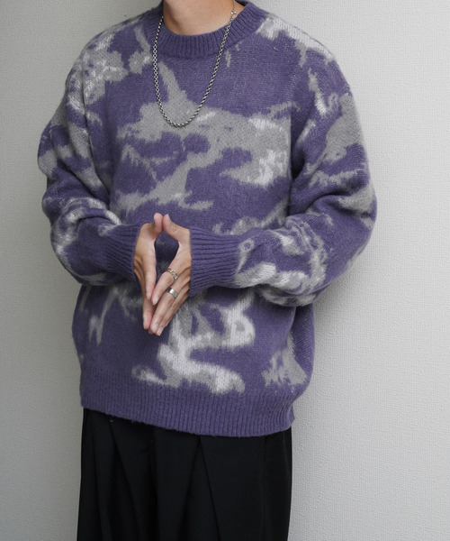 NILWAY（ニルウェイ）の「Wジャガードスモーク柄ニット（ニット/セーター・メンズ・パープル/グレー/ブラック・MEDIUM/LARGE/X-LARGE）」の10枚目の写真