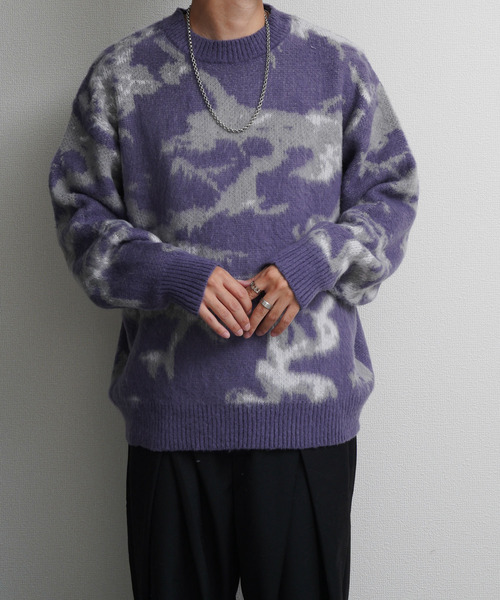 NILWAY（ニルウェイ）の「Wジャガードスモーク柄ニット（ニット/セーター・メンズ・パープル/グレー/ブラック・MEDIUM/LARGE/X-LARGE）」の11枚目の写真