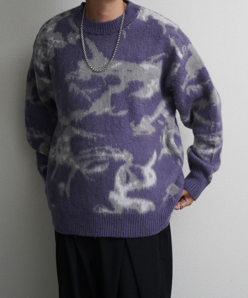 NILWAY（ニルウェイ）の「Wジャガードスモーク柄ニット（ニット/セーター・メンズ・パープル/グレー/ブラック・MEDIUM/LARGE/X-LARGE）」の12枚目の写真