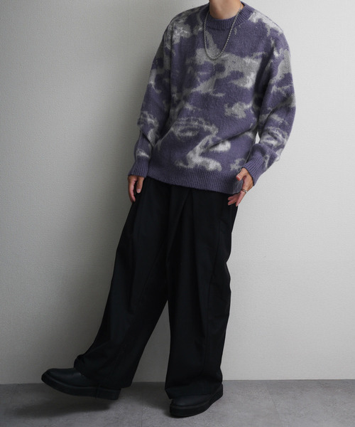 NILWAY（ニルウェイ）の「Wジャガードスモーク柄ニット（ニット/セーター・メンズ・パープル/グレー/ブラック・MEDIUM/LARGE/X-LARGE）」の13枚目の写真