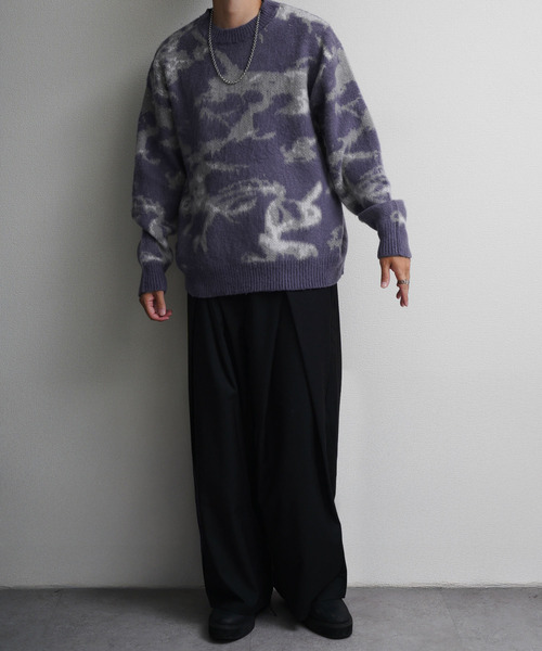 NILWAY（ニルウェイ）の「Wジャガードスモーク柄ニット（ニット/セーター・メンズ・パープル/グレー/ブラック・MEDIUM/LARGE/X-LARGE）」の14枚目の写真