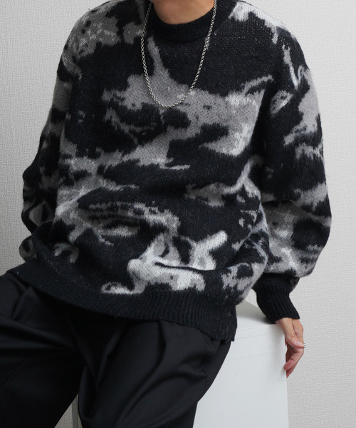 NILWAY（ニルウェイ）の「Wジャガードスモーク柄ニット（ニット/セーター・メンズ・パープル/グレー/ブラック・MEDIUM/LARGE/X-LARGE）」の15枚目の写真