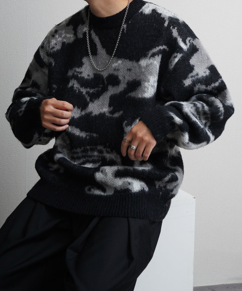 NILWAY（ニルウェイ）の「Wジャガードスモーク柄ニット（ニット/セーター・メンズ・パープル/グレー/ブラック・MEDIUM/LARGE/X-LARGE）」の17枚目の写真