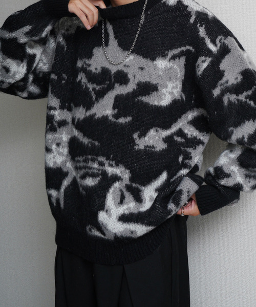 NILWAY（ニルウェイ）の「Wジャガードスモーク柄ニット（ニット/セーター・メンズ・パープル/グレー/ブラック・MEDIUM/LARGE/X-LARGE）」の18枚目の写真