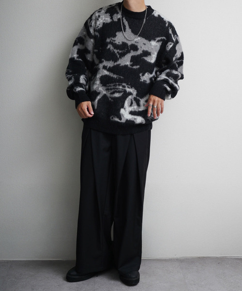 NILWAY（ニルウェイ）の「Wジャガードスモーク柄ニット（ニット/セーター・メンズ・パープル/グレー/ブラック・MEDIUM/LARGE/X-LARGE）」の19枚目の写真