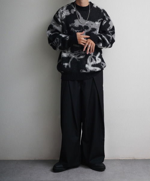 NILWAY（ニルウェイ）の「Wジャガードスモーク柄ニット（ニット/セーター・メンズ・パープル/グレー/ブラック・MEDIUM/LARGE/X-LARGE）」の6枚目の写真