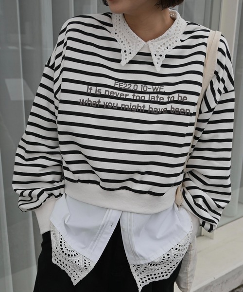 WILLFULLY（ウィルフリー）の「border logo print cropped sweat tops（スウェット・レディース・ネイビー/ホワイト/ライム・FREE）」の2枚目の写真