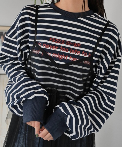 WILLFULLY（ウィルフリー）の「border logo print cropped sweat tops（スウェット・レディース・ネイビー/ホワイト/ライム・FREE）」の14枚目の写真