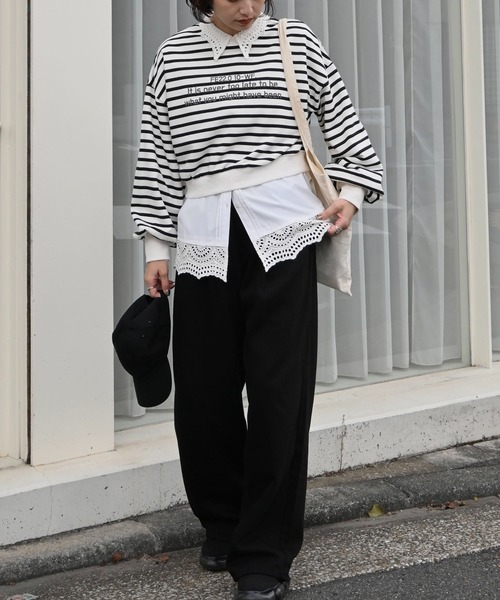 WILLFULLY（ウィルフリー）の「border logo print cropped sweat tops（スウェット・レディース・ネイビー/ホワイト/ライム・FREE）」の19枚目の写真