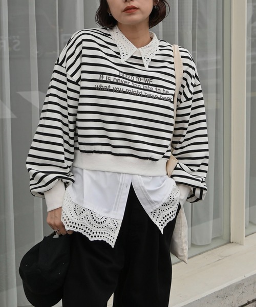 WILLFULLY（ウィルフリー）の「border logo print cropped sweat tops（スウェット・レディース・ネイビー/ホワイト/ライム・FREE）」の18枚目の写真