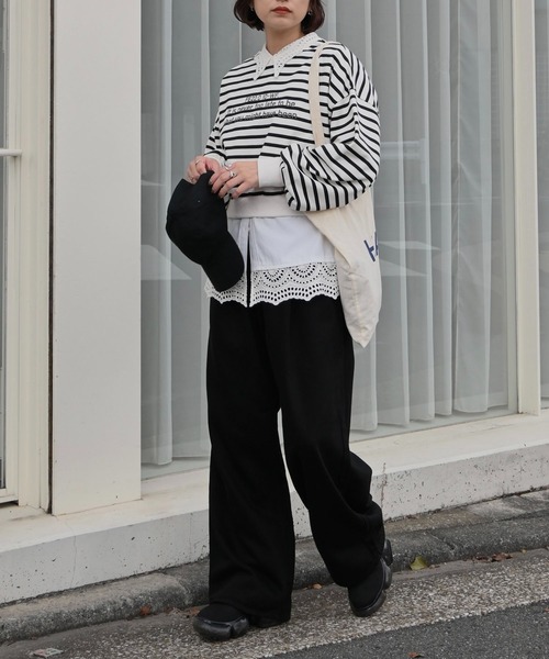 WILLFULLY（ウィルフリー）の「border logo print cropped sweat tops（スウェット・レディース・ネイビー/ホワイト/ライム・FREE）」の20枚目の写真