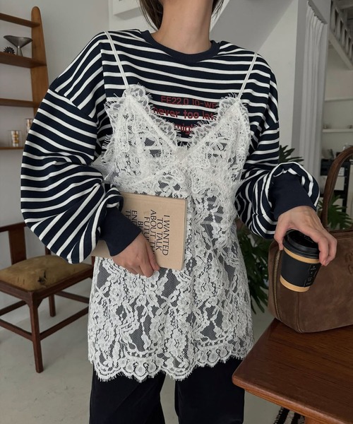 WILLFULLY（ウィルフリー）の「border logo print cropped sweat tops（スウェット・レディース・ネイビー/ホワイト/ライム・FREE）」の7枚目の写真