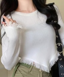 CELENA BEATS（セレナビーツ）の「フリンジカットアウトリブトップス（Tシャツ/カットソー・レディース）」