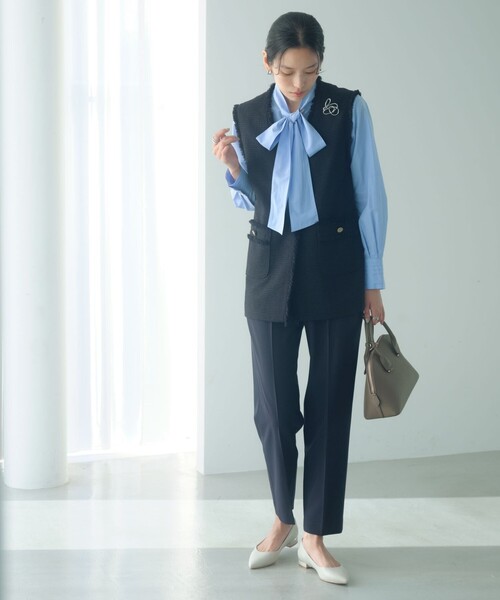 green label relaxing（グリーンレーベルリラクシング）の「［size SHORT/TALLあり］パウドレ テーパード パンツ ウォッシャブル ストレッチ（スラックス・レディース・ネイビー/ブラック・TALL/46/44/42/40/38/36/34/SHORT）」の3枚目の写真