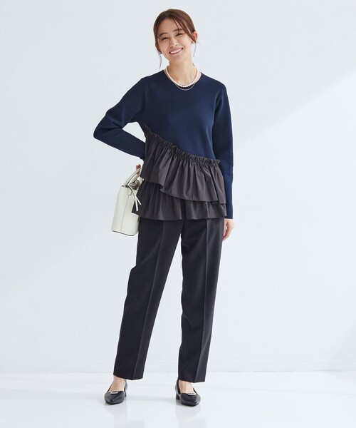 green label relaxing（グリーンレーベルリラクシング）の「［size SHORT/TALLあり］パウドレ テーパード パンツ ウォッシャブル ストレッチ（スラックス・レディース・ネイビー/ブラック・TALL/46/44/42/40/38/36/34/SHORT）」の9枚目の写真