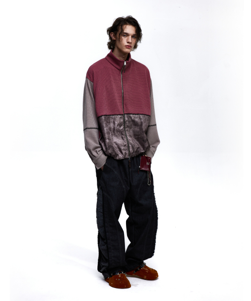 RSSC(アールエスエスシー)の「STITCHED MIX KNIT ZIP UP - PINK/BEIGE(カーディガン/ボレロ・レディース・ベビーピンク・1/2)」の3枚目の写真