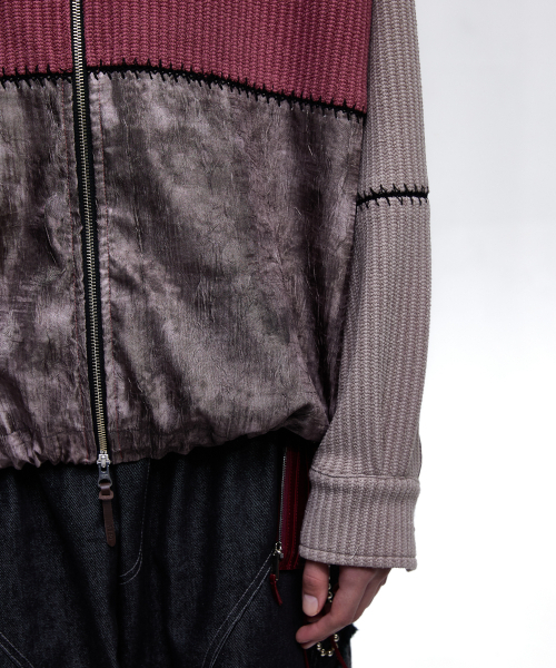 RSSC(アールエスエスシー)の「STITCHED MIX KNIT ZIP UP - PINK/BEIGE(カーディガン/ボレロ・レディース・ベビーピンク・1/2)」の8枚目の写真