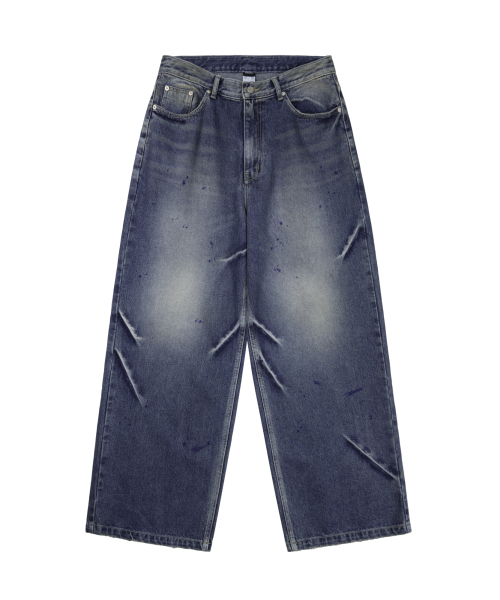 AAKAM デニムパンツ セール】Paint Washed Denim Pants (Blue)（デニムパンツ）｜AAKAM