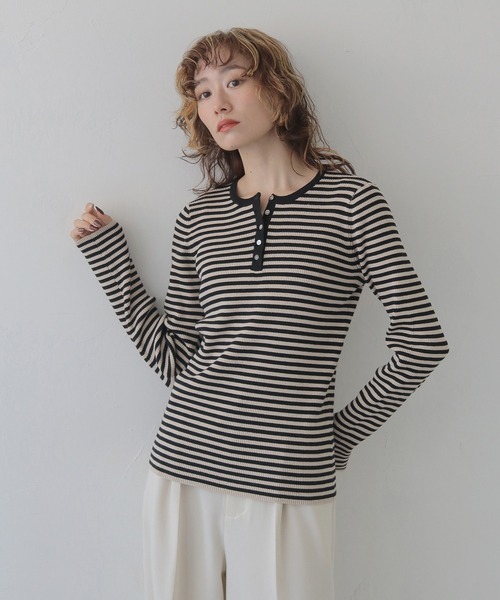 CLEIO（クレイオ）の「【CLEIO】ヘンリーネックリブニット HENLEY NECK RIB KNIT/986-14617（Tシャツ/カットソー・レディース・アイボリー/ブラック/ネイビー/レッド・FREE）」の18枚目の写真