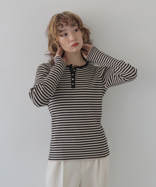 CLEIO（クレイオ）の「【CLEIO】ヘンリーネックリブニット HENLEY NECK RIB KNIT/986-14617（Tシャツ/カットソー・レディース・アイボリー/ブラック/ネイビー/レッド・FREE）」の19枚目の写真
