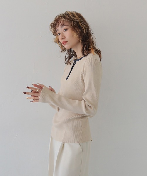 CLEIO（クレイオ）の「【CLEIO】ヘンリーネックリブニット HENLEY NECK RIB KNIT/986-14617（Tシャツ/カットソー・レディース・アイボリー/ブラック/ネイビー/レッド・FREE）」の9枚目の写真