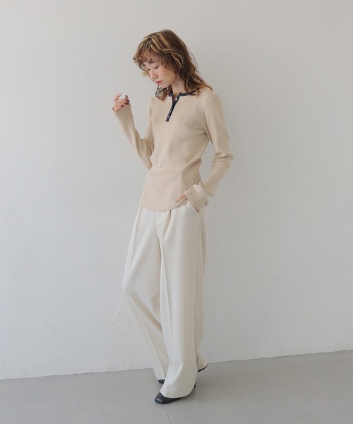CLEIO（クレイオ）の「【CLEIO】ヘンリーネックリブニット HENLEY NECK RIB KNIT/986-14617（Tシャツ/カットソー・レディース・アイボリー/ブラック/ネイビー/レッド・FREE）」の14枚目の写真