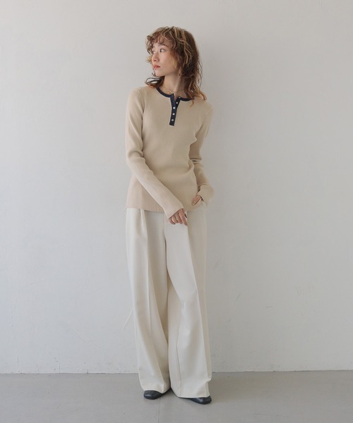 CLEIO（クレイオ）の「【CLEIO】ヘンリーネックリブニット HENLEY NECK RIB KNIT/986-14617（Tシャツ/カットソー・レディース・アイボリー/ブラック/ネイビー/レッド・FREE）」の11枚目の写真