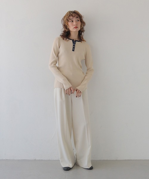 CLEIO（クレイオ）の「【CLEIO】ヘンリーネックリブニット HENLEY NECK RIB KNIT/986-14617（Tシャツ/カットソー・レディース・アイボリー/ブラック/ネイビー/レッド・FREE）」の13枚目の写真