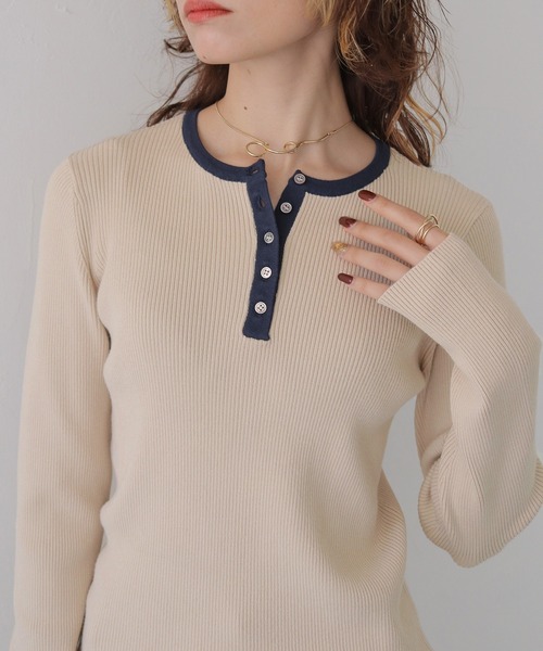 CLEIO（クレイオ）の「【CLEIO】ヘンリーネックリブニット HENLEY NECK RIB KNIT/986-14617（Tシャツ/カットソー・レディース・アイボリー/ブラック/ネイビー/レッド・FREE）」の16枚目の写真