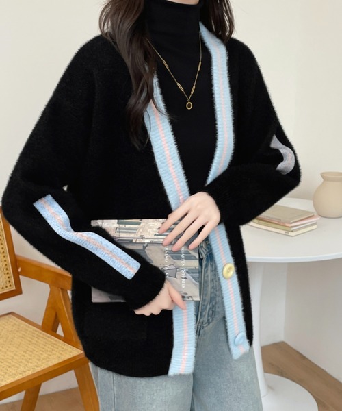 ABITOKYO（アビトーキョー）の「配色ラインシャギーニットカーディガン（カーディガン/ボレロ・レディース・ホワイト/ブラック・FREE）」の7枚目の写真