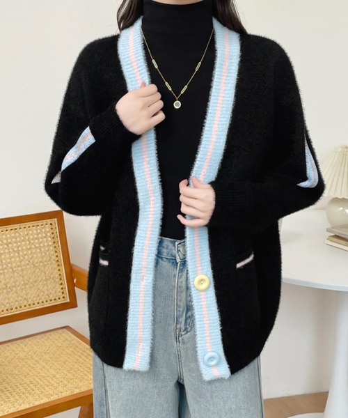 ABITOKYO（アビトーキョー）の「配色ラインシャギーニットカーディガン（カーディガン/ボレロ・レディース・ホワイト/ブラック・FREE）」の8枚目の写真
