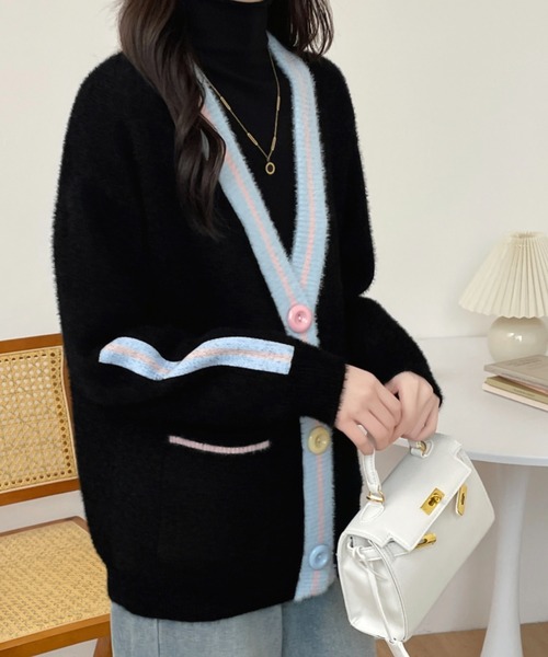 ABITOKYO（アビトーキョー）の「配色ラインシャギーニットカーディガン（カーディガン/ボレロ・レディース・ホワイト/ブラック・FREE）」の10枚目の写真