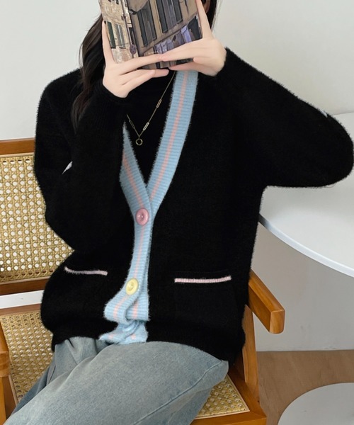 ABITOKYO（アビトーキョー）の「配色ラインシャギーニットカーディガン（カーディガン/ボレロ・レディース・ホワイト/ブラック・FREE）」の11枚目の写真
