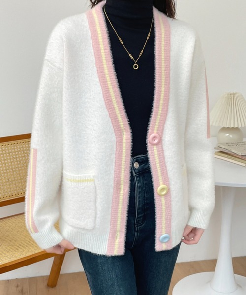 ABITOKYO（アビトーキョー）の「配色ラインシャギーニットカーディガン（カーディガン/ボレロ・レディース・ホワイト/ブラック・FREE）」の13枚目の写真