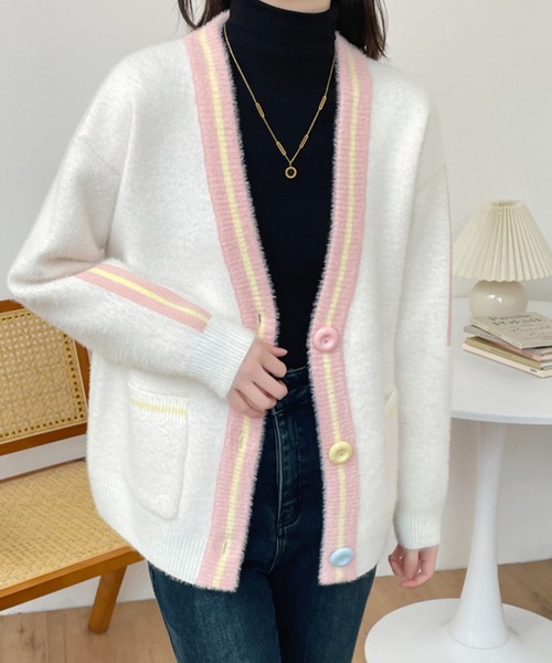 ABITOKYO（アビトーキョー）の「配色ラインシャギーニットカーディガン（カーディガン/ボレロ・レディース・ホワイト/ブラック・FREE）」の15枚目の写真