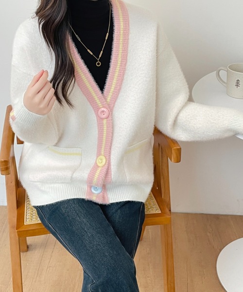 ABITOKYO（アビトーキョー）の「配色ラインシャギーニットカーディガン（カーディガン/ボレロ・レディース・ホワイト/ブラック・FREE）」の19枚目の写真