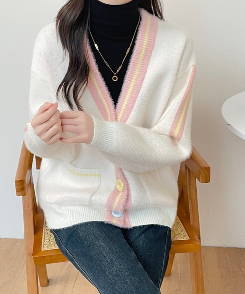 ABITOKYO（アビトーキョー）の「配色ラインシャギーニットカーディガン（カーディガン/ボレロ・レディース・ホワイト/ブラック・FREE）」の21枚目の写真