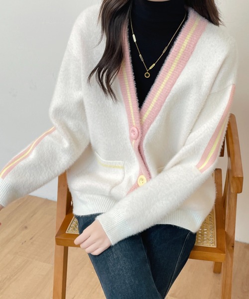 ABITOKYO（アビトーキョー）の「配色ラインシャギーニットカーディガン（カーディガン/ボレロ・レディース・ホワイト/ブラック・FREE）」の22枚目の写真