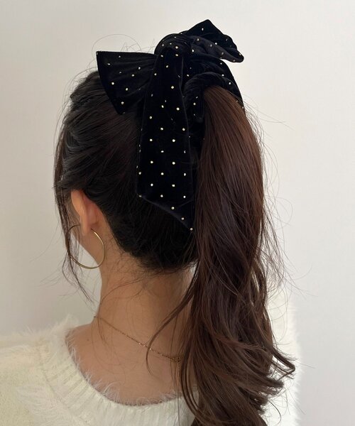 prose verse（プロズヴェール）の「ゴールドドットベロアリボンヘアゴム（シュシュ・レディース・ブラック/ベージュ・FREE）」の3枚目の写真