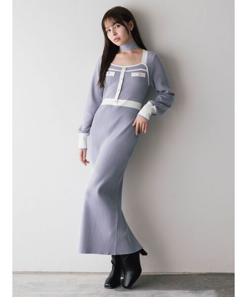 dazzlin(ダズリン)の「バイカラーニットワンピース(ワンピース・レディース・ブラック/オフホワイト/ブルー・FREE)」の1枚目の写真