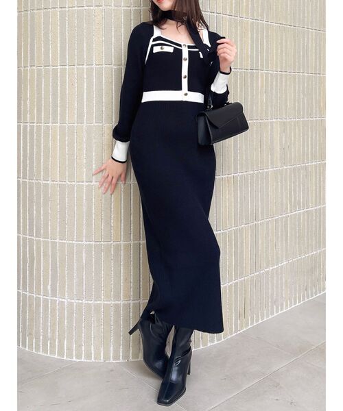 セール】バイカラーニットワンピース（ワンピース）｜dazzlin