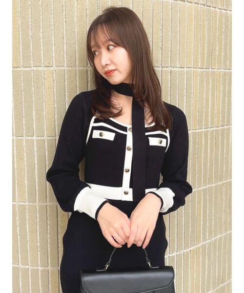 セール】バイカラーニットワンピース（ワンピース）｜dazzlin